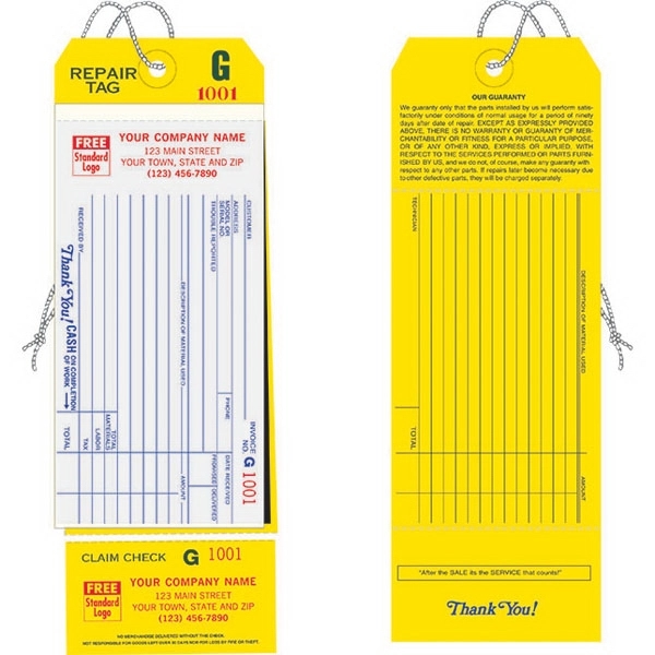 4-In-1 Repair Tags with Claim Check & Carbons 2