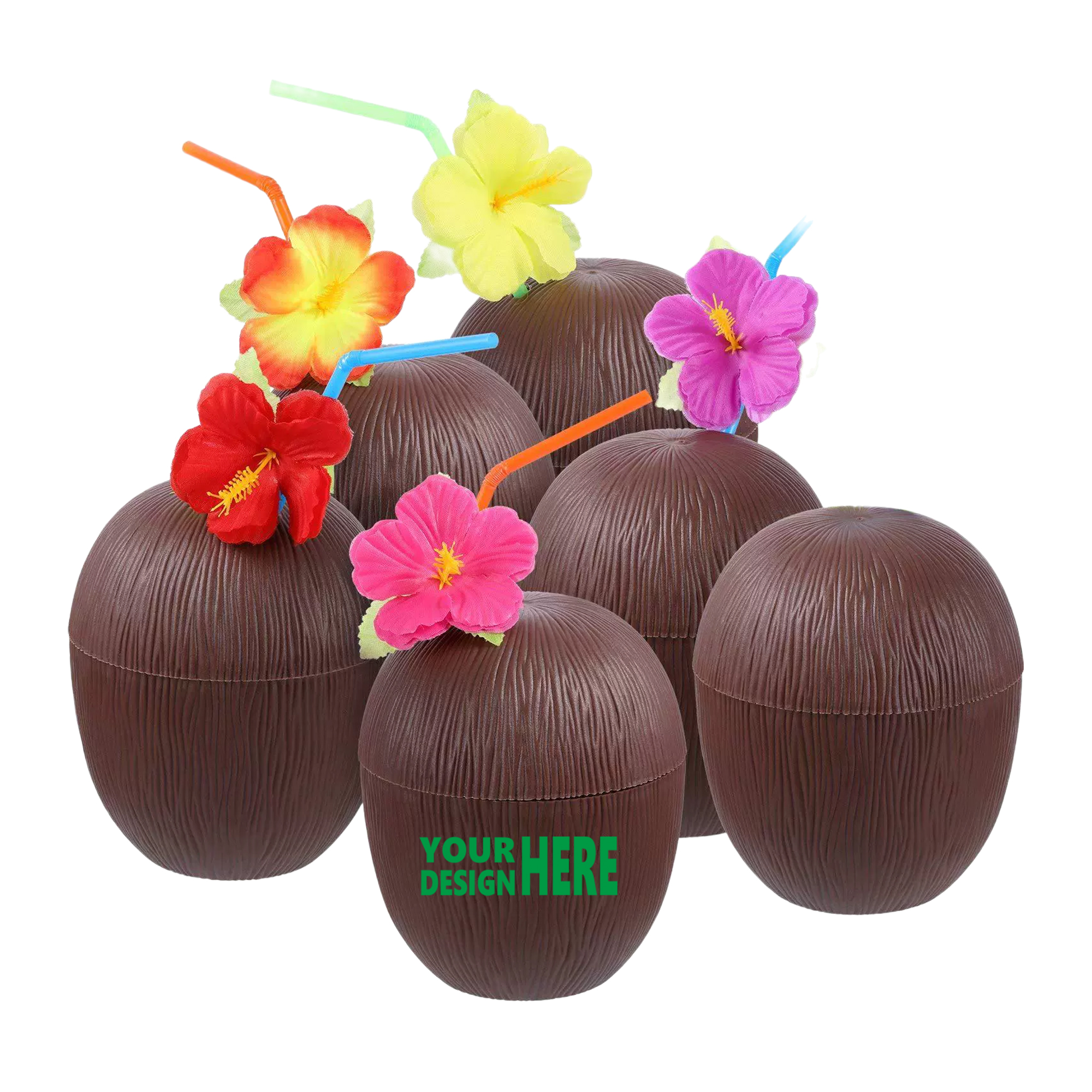 MOQ 50 Customizable Hawaiian Style Pine Coconut Cups with Hibiscus Straw 2