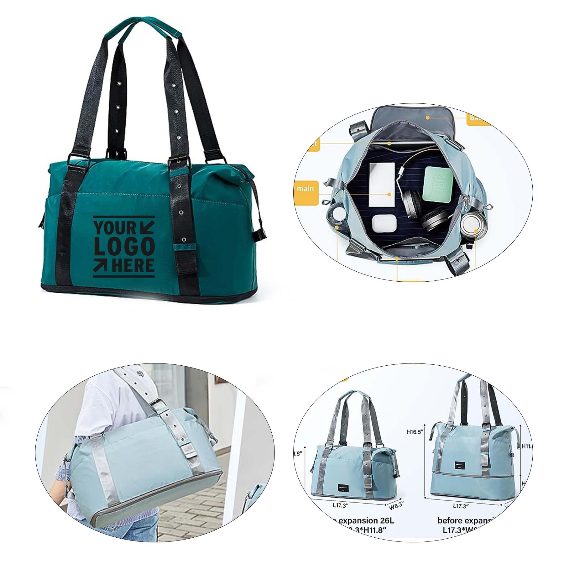Expandable Foldable Duffle Carry On Weekend Tote Travel Bag With Adjustable Shoulder Strap 2