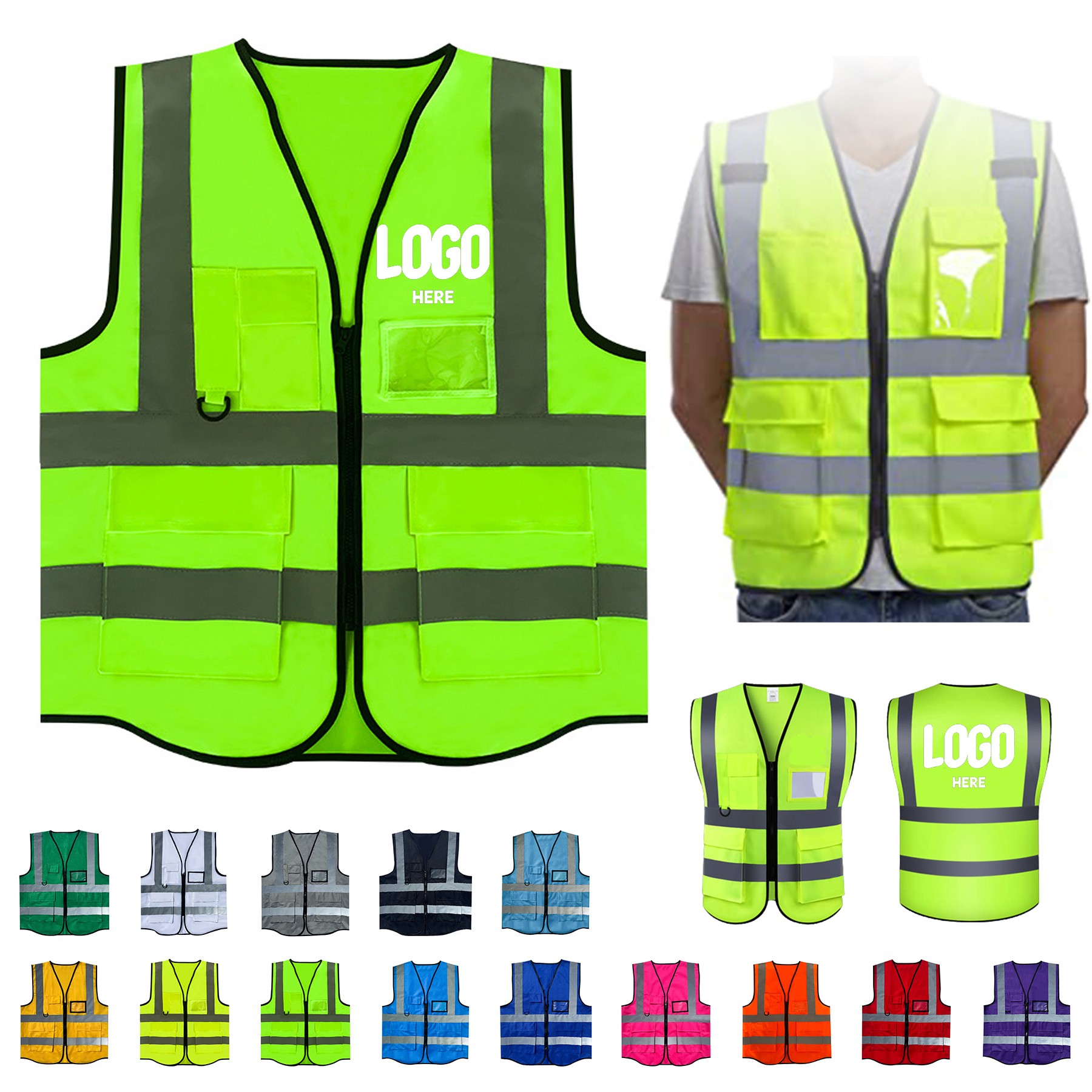 Reflective Safety Vest With Pockets And Zipper