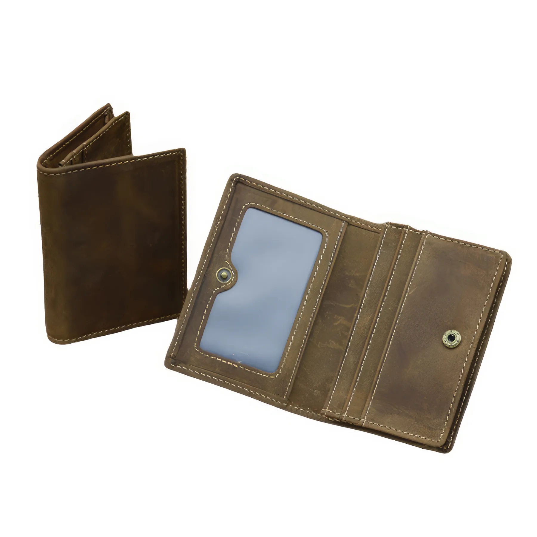 Genuine Leather Cowhide Large Capacity Button Wallet 3