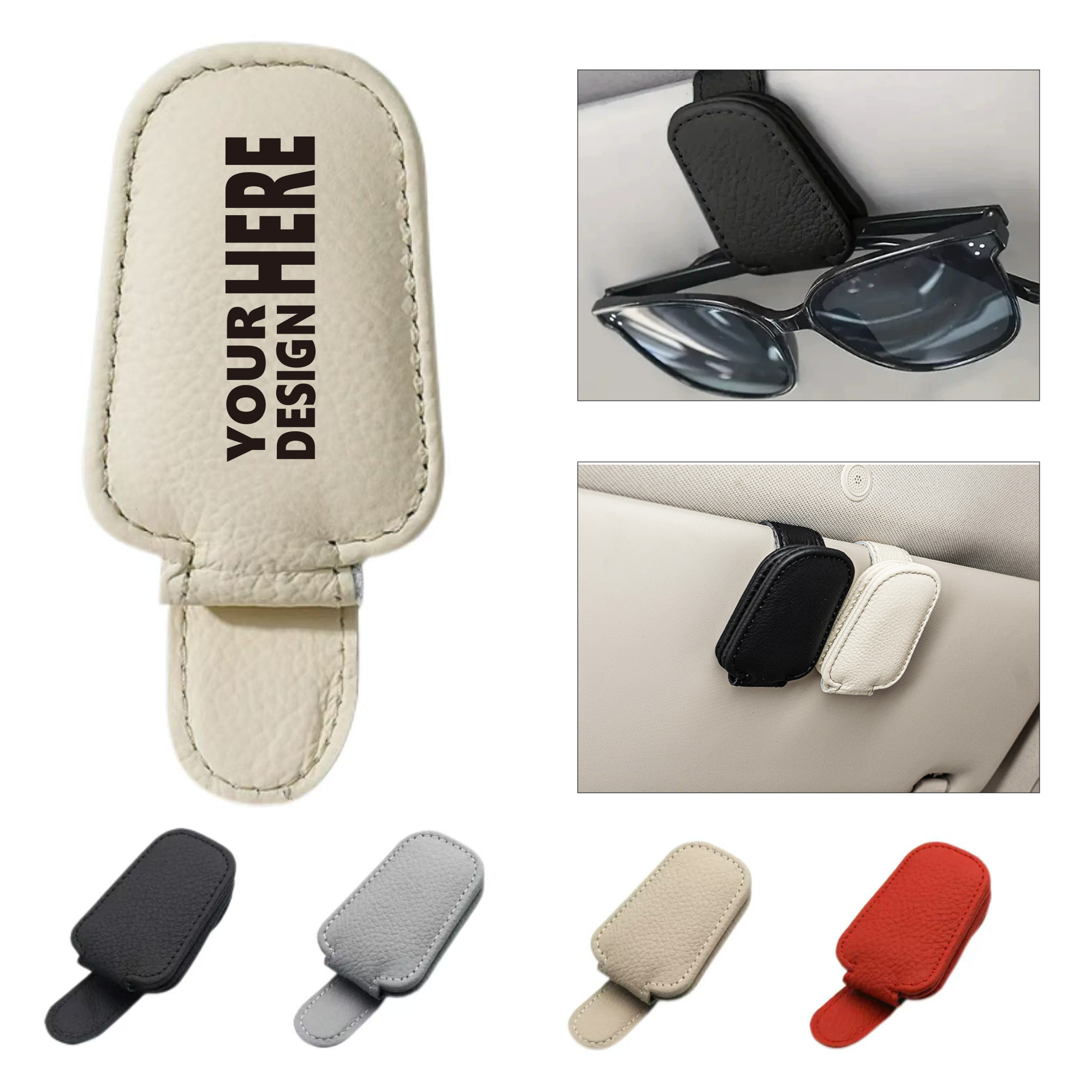 Magnetic PU Leather Car Eyeglasses Holder 3