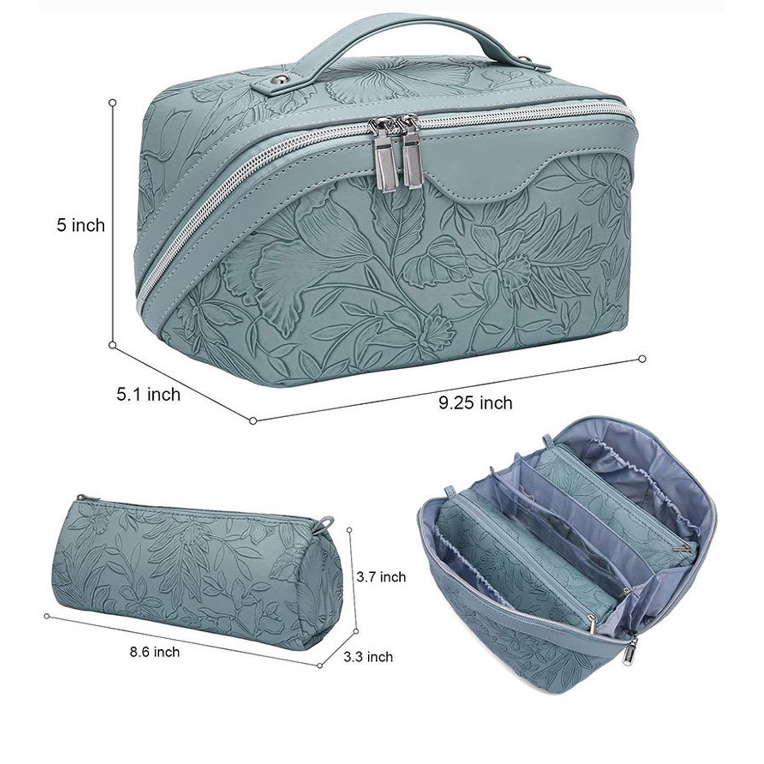Leather Lace Embossed Waterproof Toiletry and Makeup Bag 6