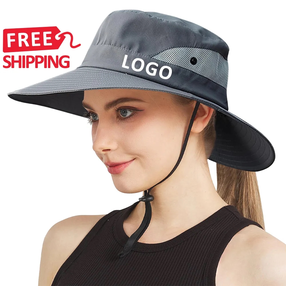 UPF50 Wide Brim Sun Hat with Ponytail Hole 14