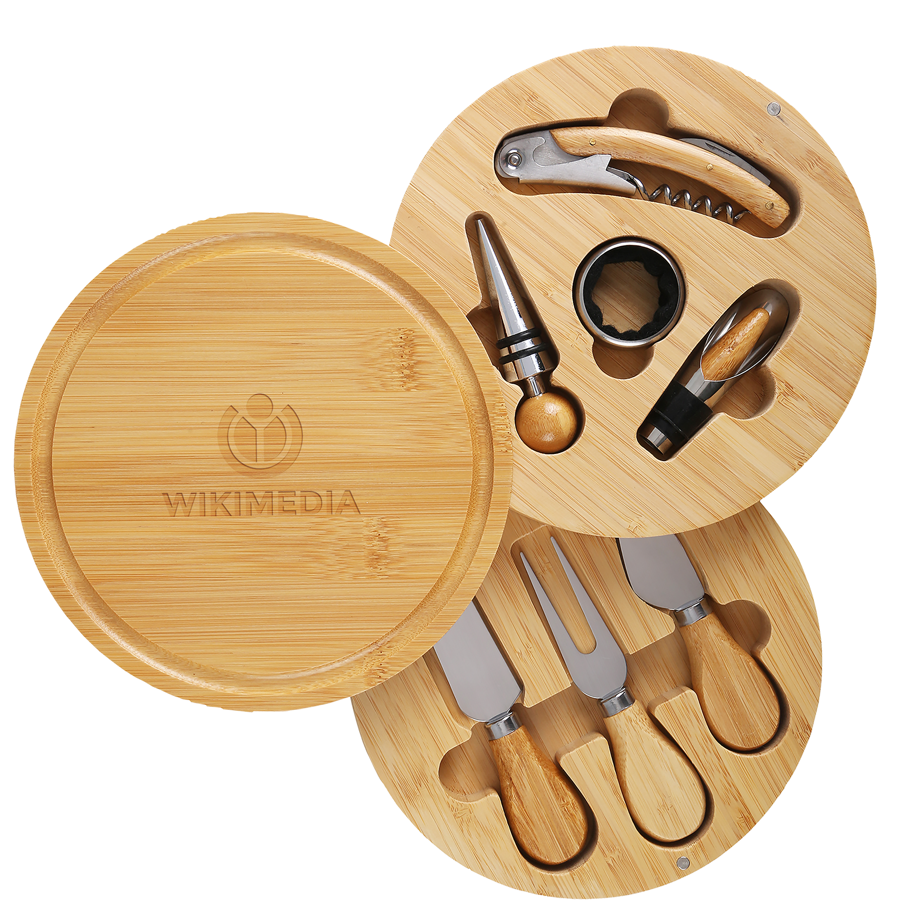 8 Piece Swivel Top Bamboo Cheese Board Set 2