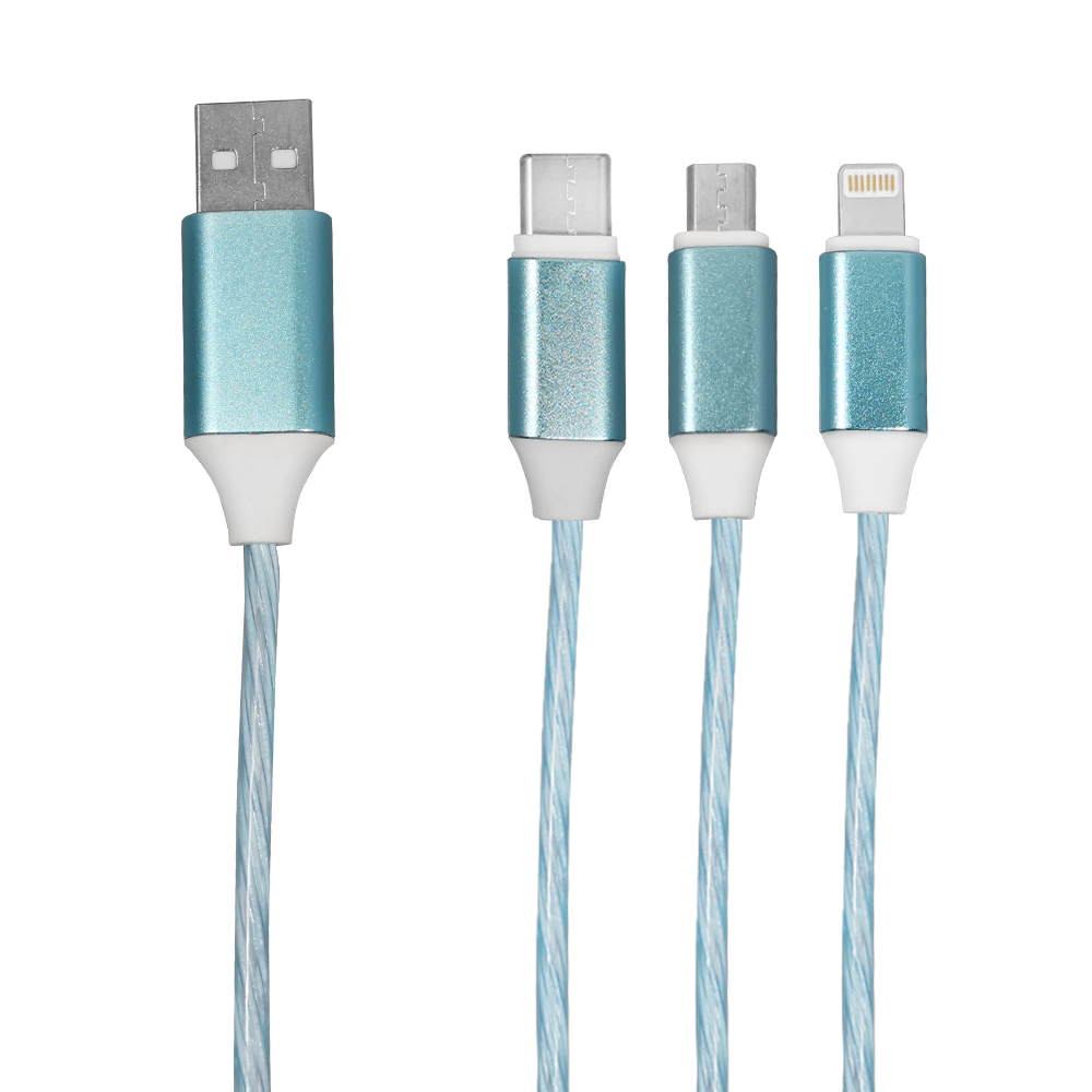 Calumet 4ft, 3in1 LED Flowing Charging Cables with Type C, Android and IOS 15