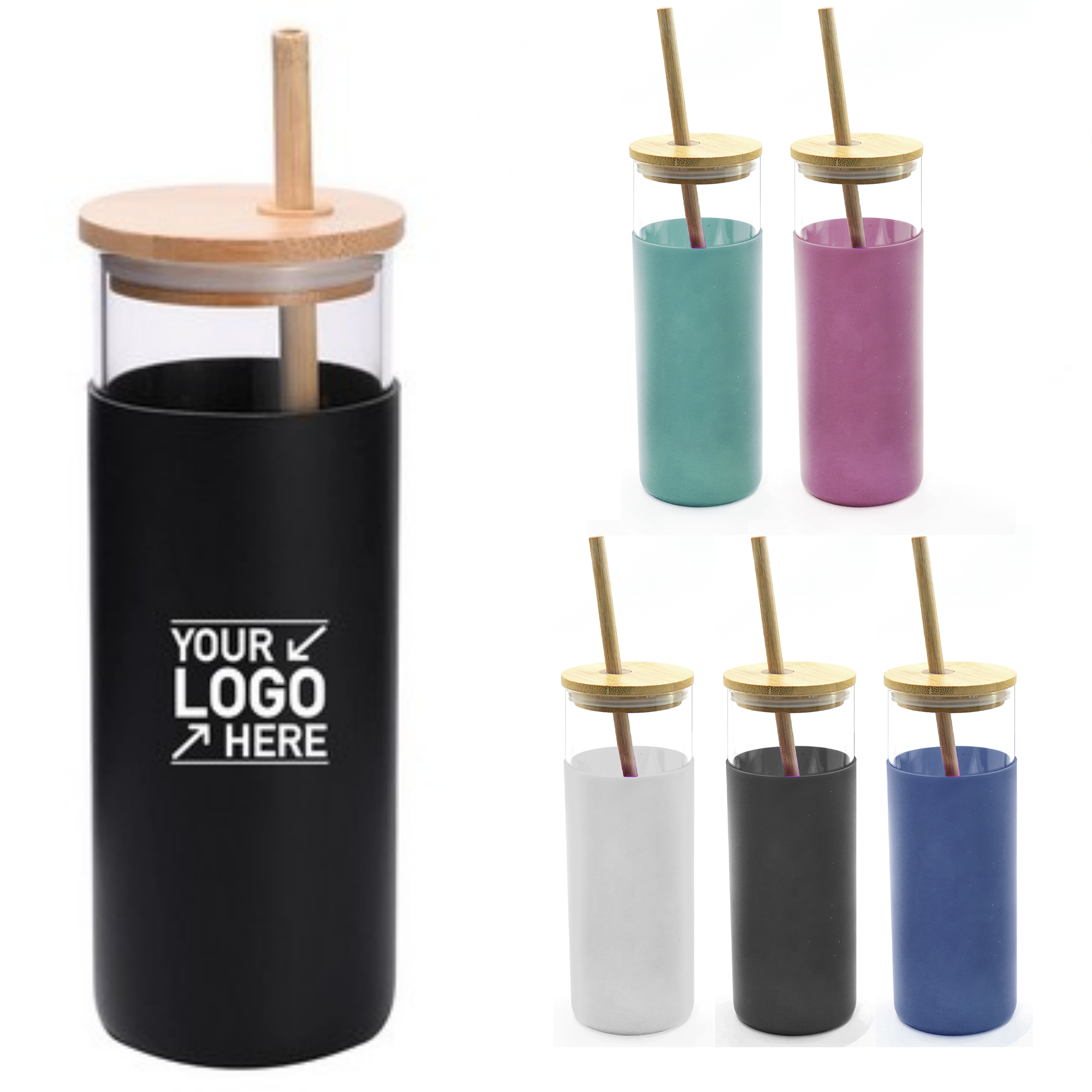 MOQ 100 17 Oz Glass Tumbler Water Bottle with Straw 2