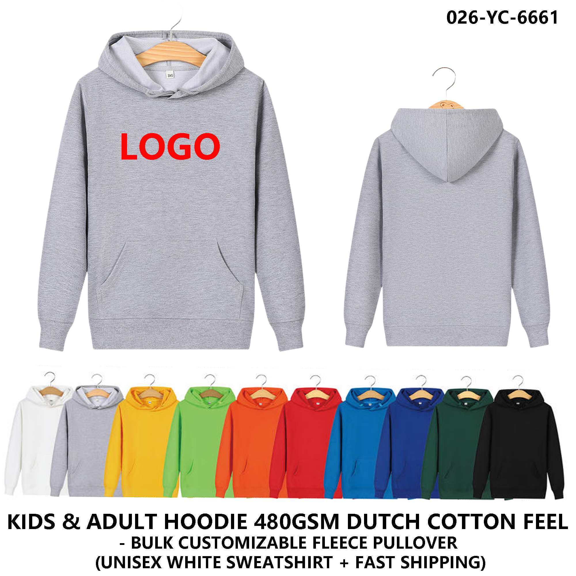 Kids Custom Logo Thin Dutch Cotton Pullover Hoodie 2