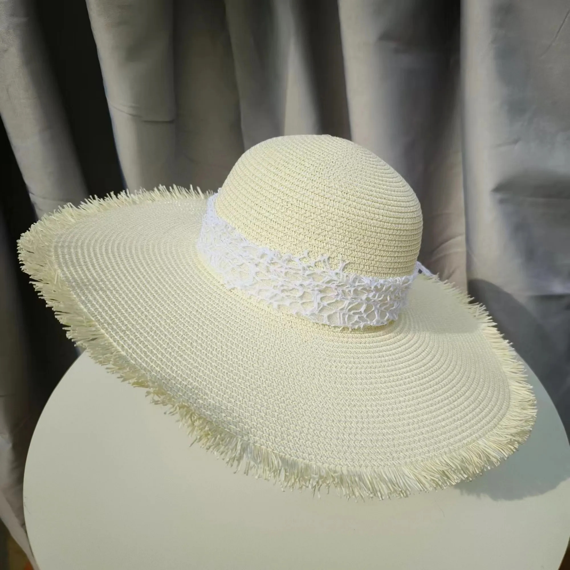 Custom Branded Wide Brim Lace Straw Hat for Outdoor Events 4