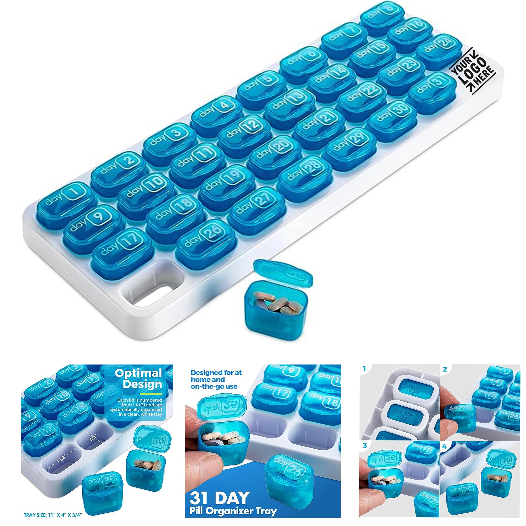 Large Removable Medication Pods Portable Monthly 31 Day Travel Pill Organizer 3