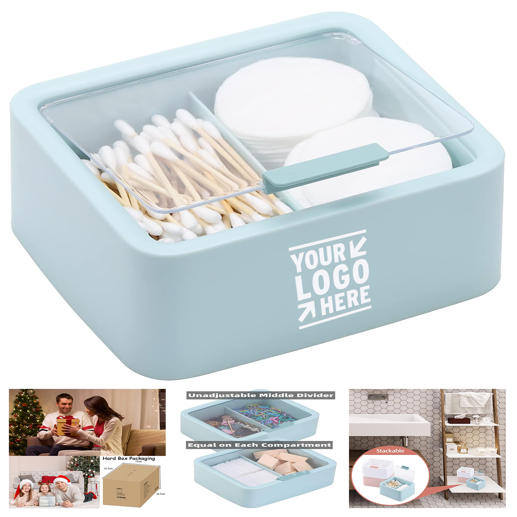 2 Grids Cotton Swabs Dispenser Bathroom Organizer Balls Large Qtips Holder