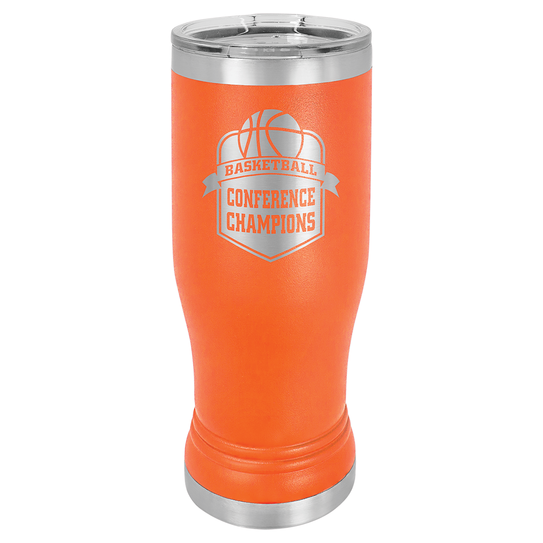 14 oz. Orange Laser Engraved Polar Camel Pilsner Tumbler w/Clear Lid 2
