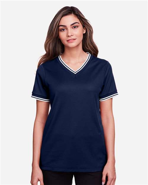 Women's CrownLux Performance® Plaited Tipped V-Neck Shirt - DG20CW 11