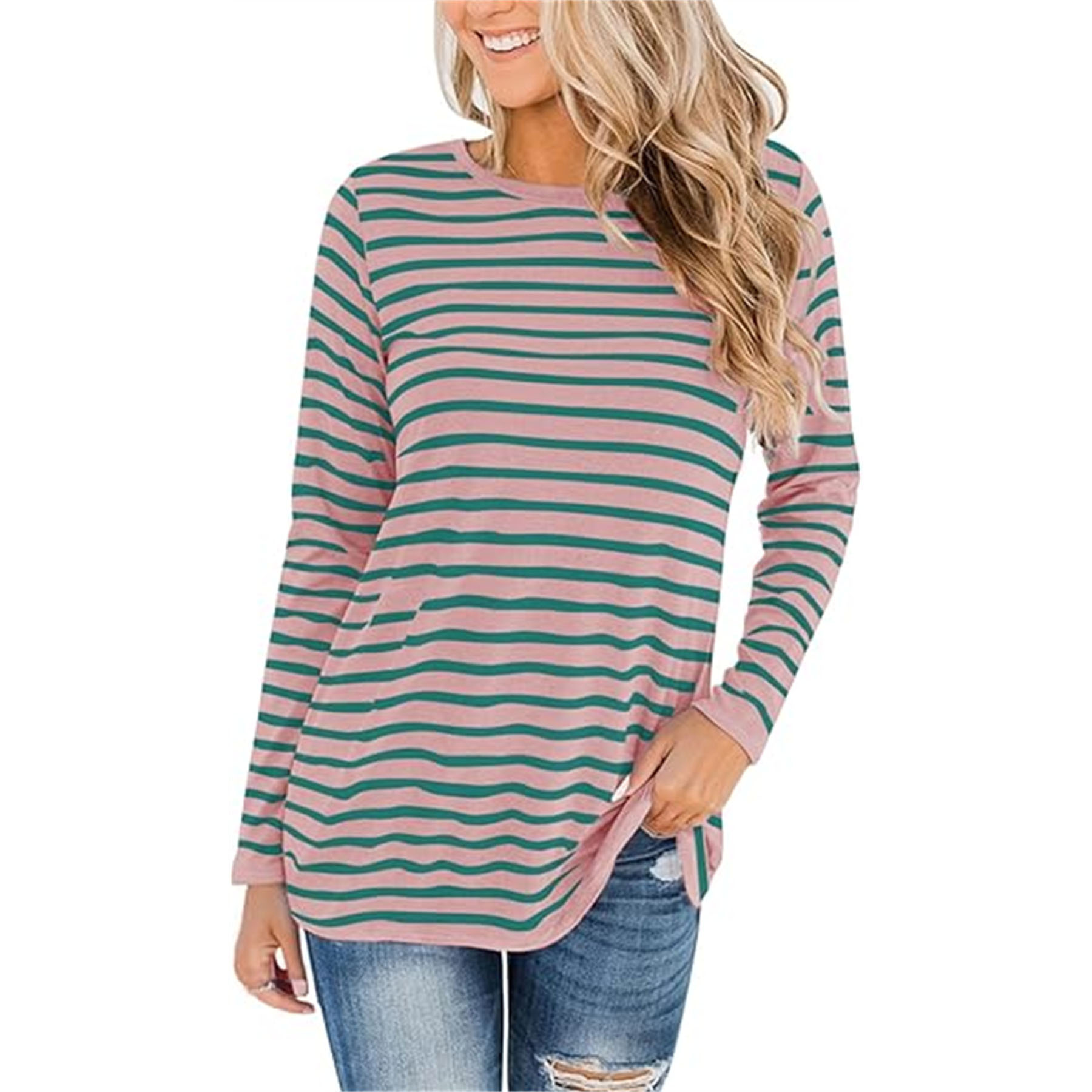 Women's Crew Neck Color Block Blouse 23