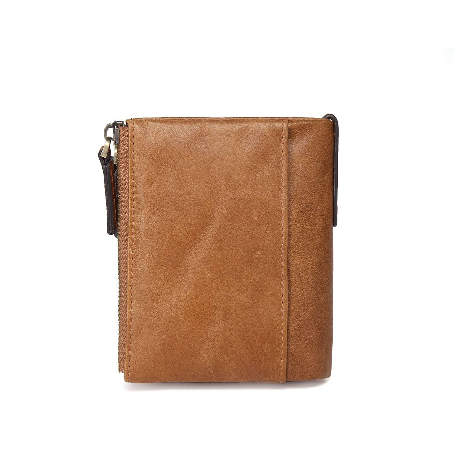 Genuine Leather Double zipper short vintage wallet 3
