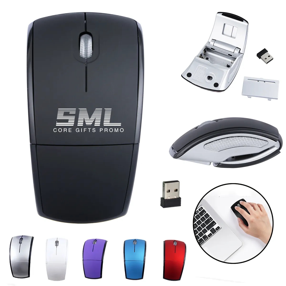 Portable Folding Bluetooth Optical Mouse with USB Receiver 2