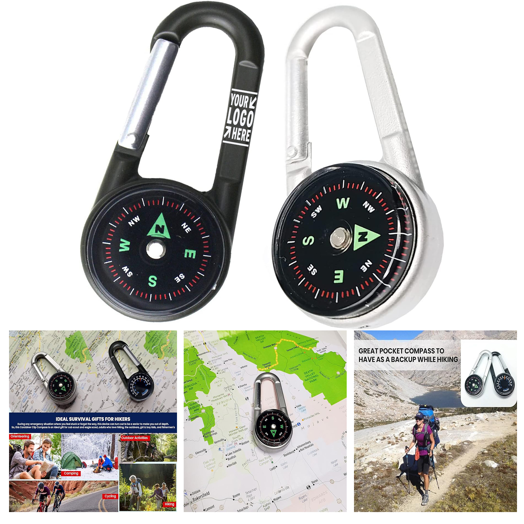 Kid Carabiner Clip On Hiking Compact Small Pocket Magnetic Survival Compass Keychain Backpack 1