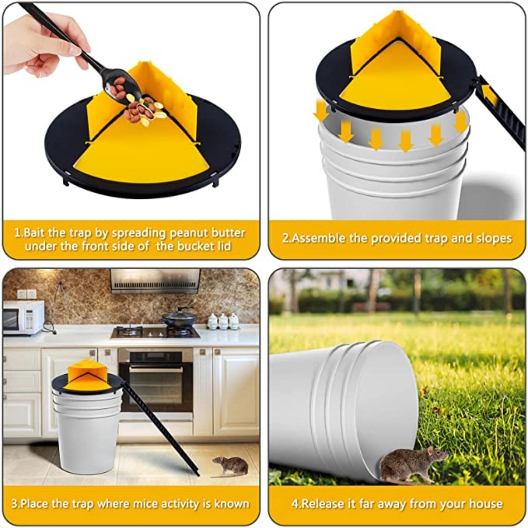 Cheese Mouse Trap Bucket lid Flip Slide Reusable Indoor 1