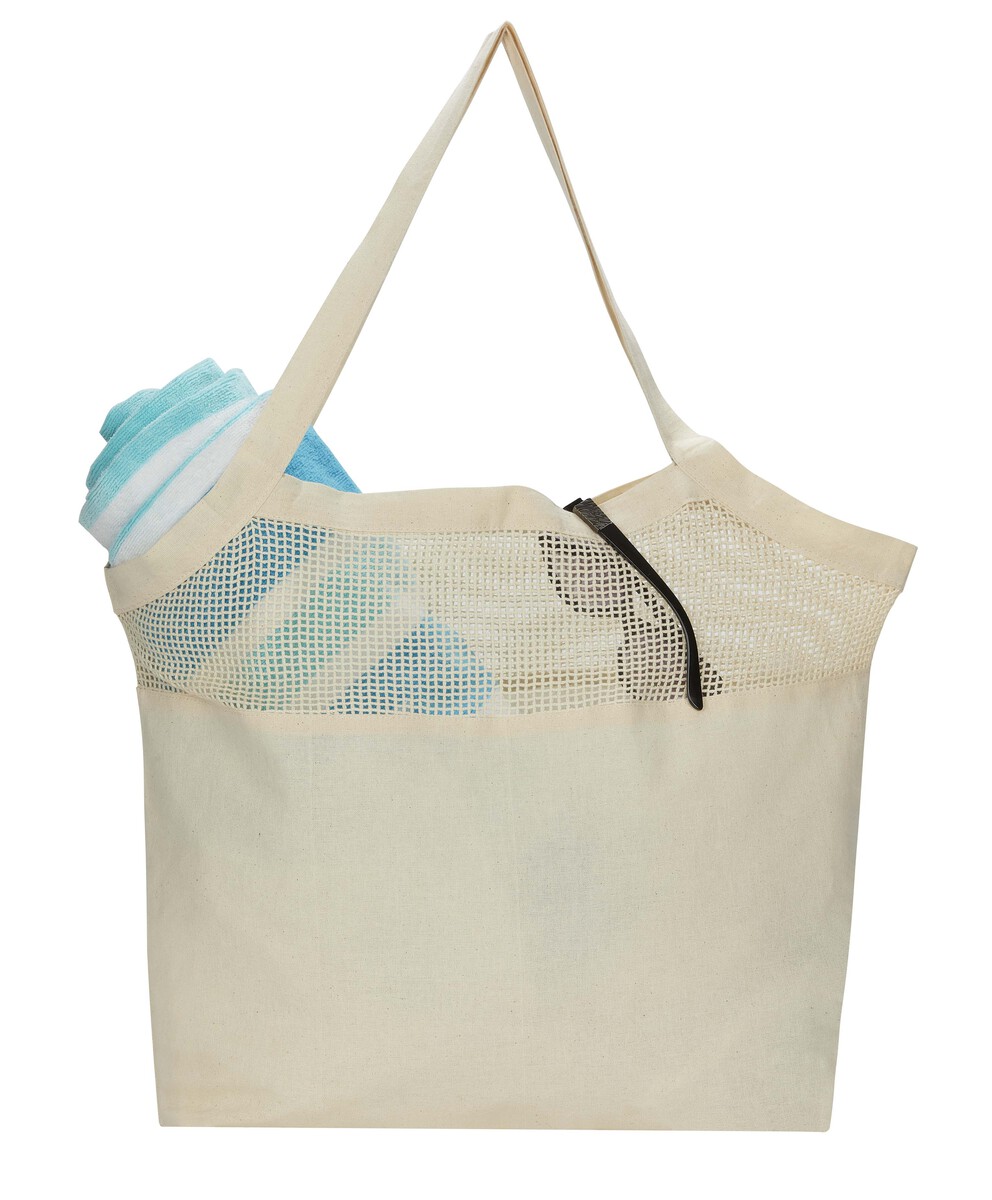 Cotton Canvas Mesh Beach Tote Bag