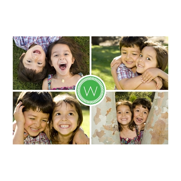 Four Photos & Initial in Green Holiday Card 2