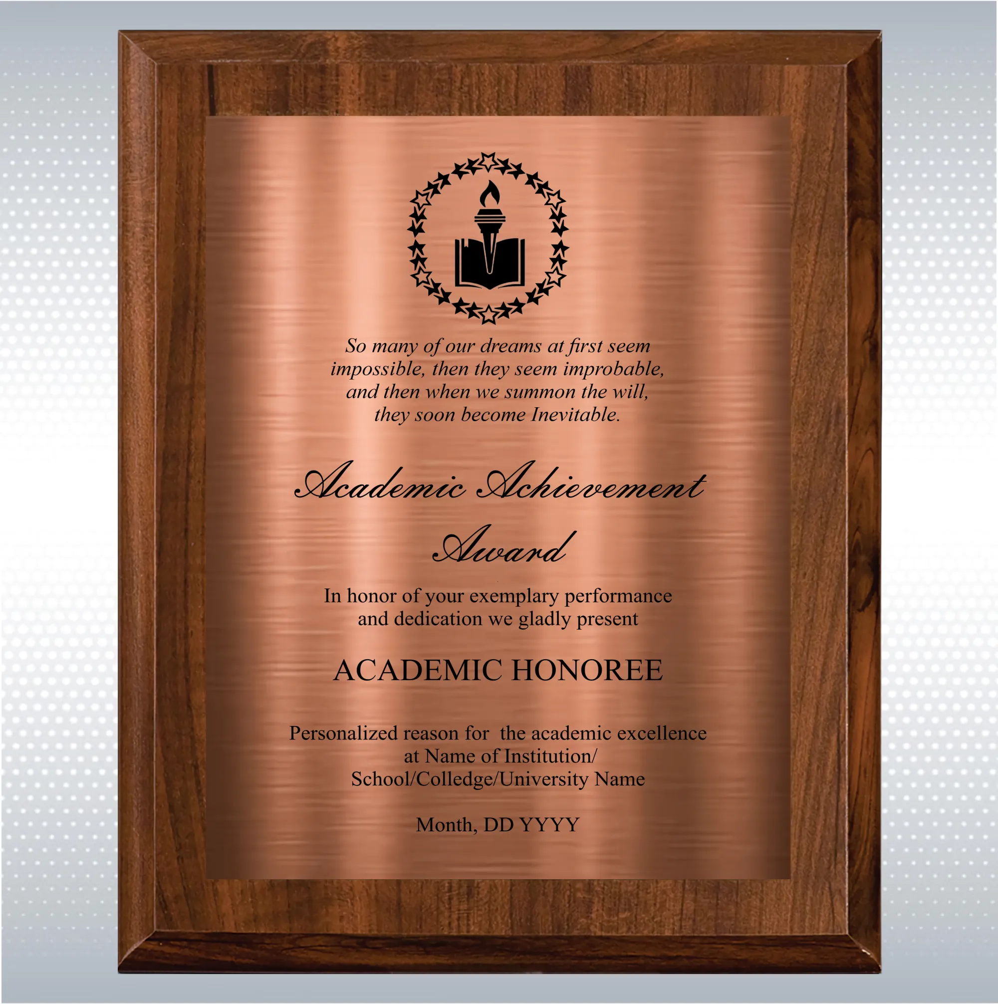 Cherry Finish Academic Achievement Plaque Gift Award 21