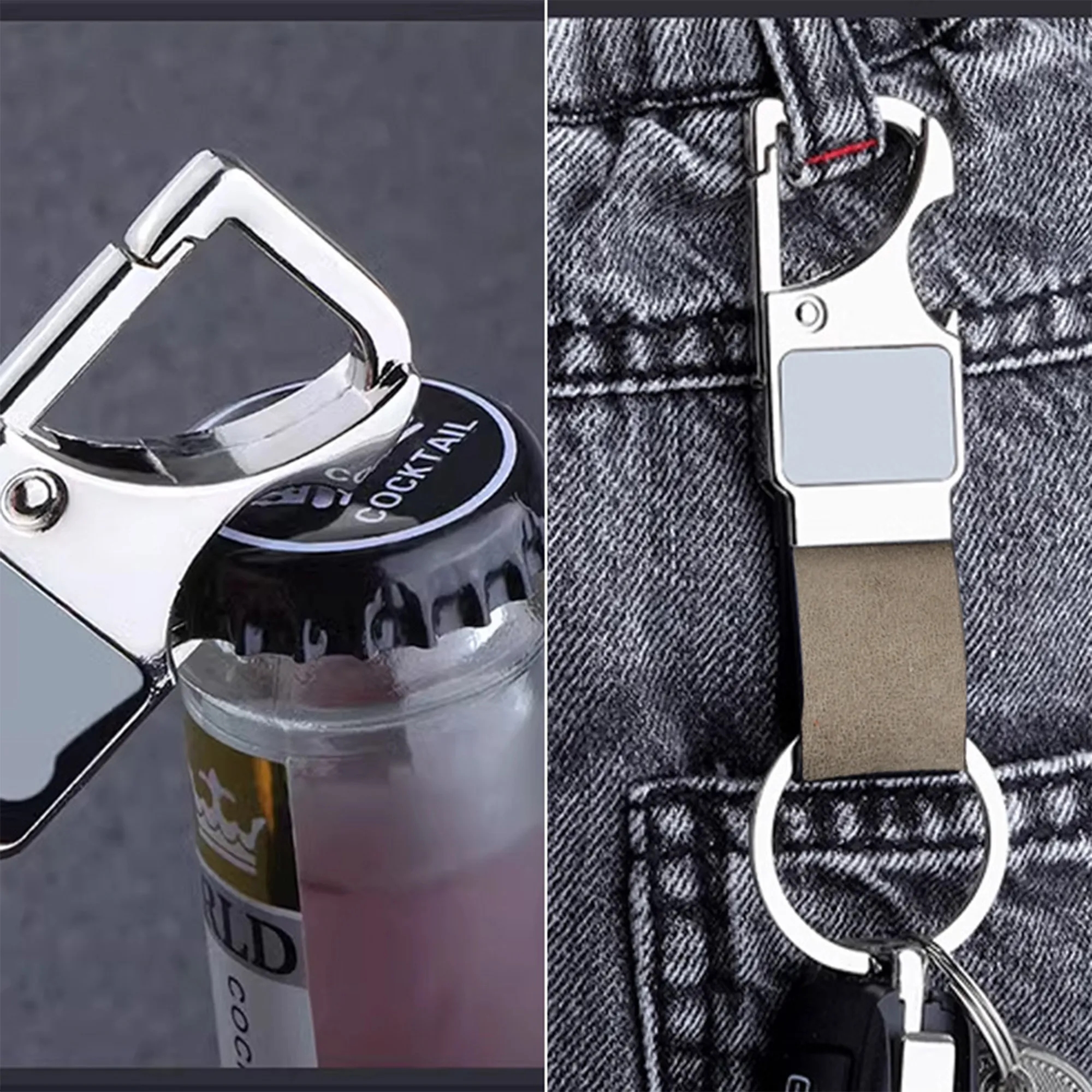 Leather Bottle Opener Keychain With Waist Hook For Car Home 2