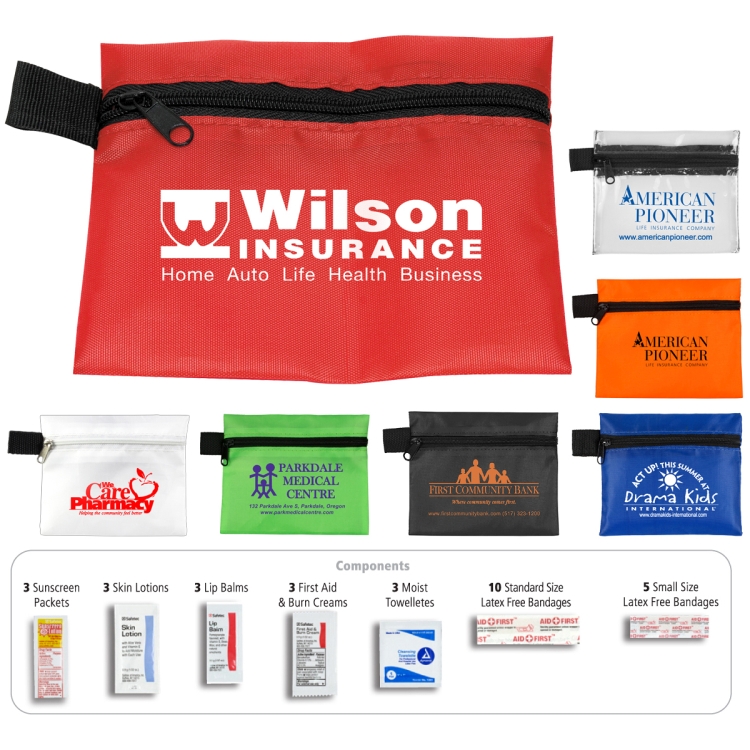 "LAZY DAY" 31 Piece Advanced First Aid Sun and Outdoors Kit in Zipper pack Components