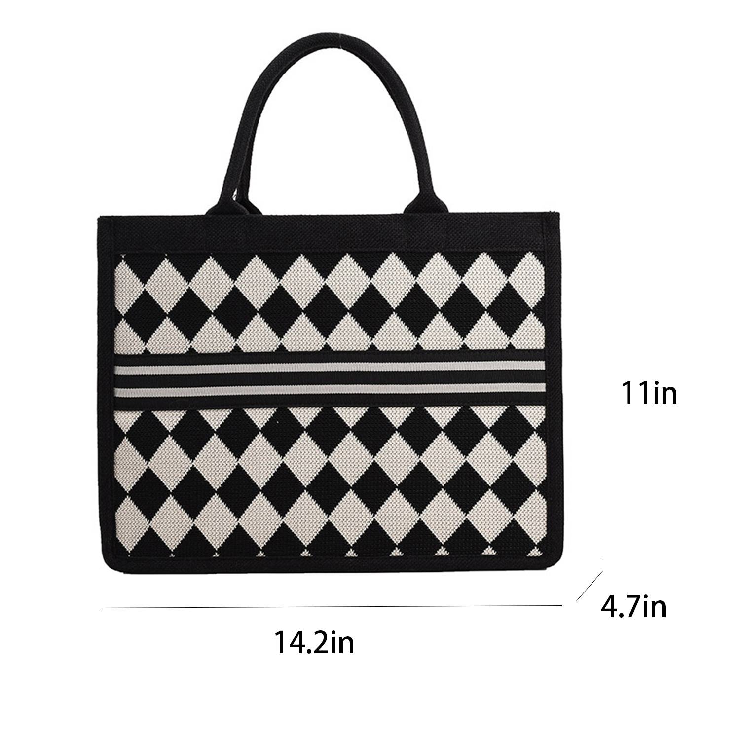 Large Capacity Canvas Tote Bag Black and White Checkerboard, custom tote bag with logo imprint 3
