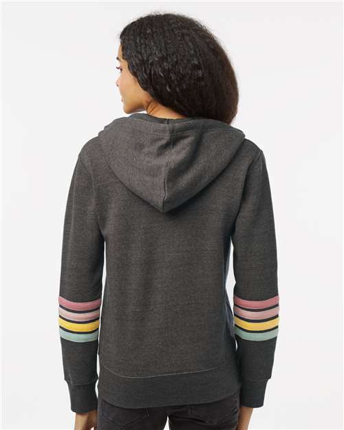 Women's Striped Sleeves Full-Zip Hooded Sweatshirt - W22732 3