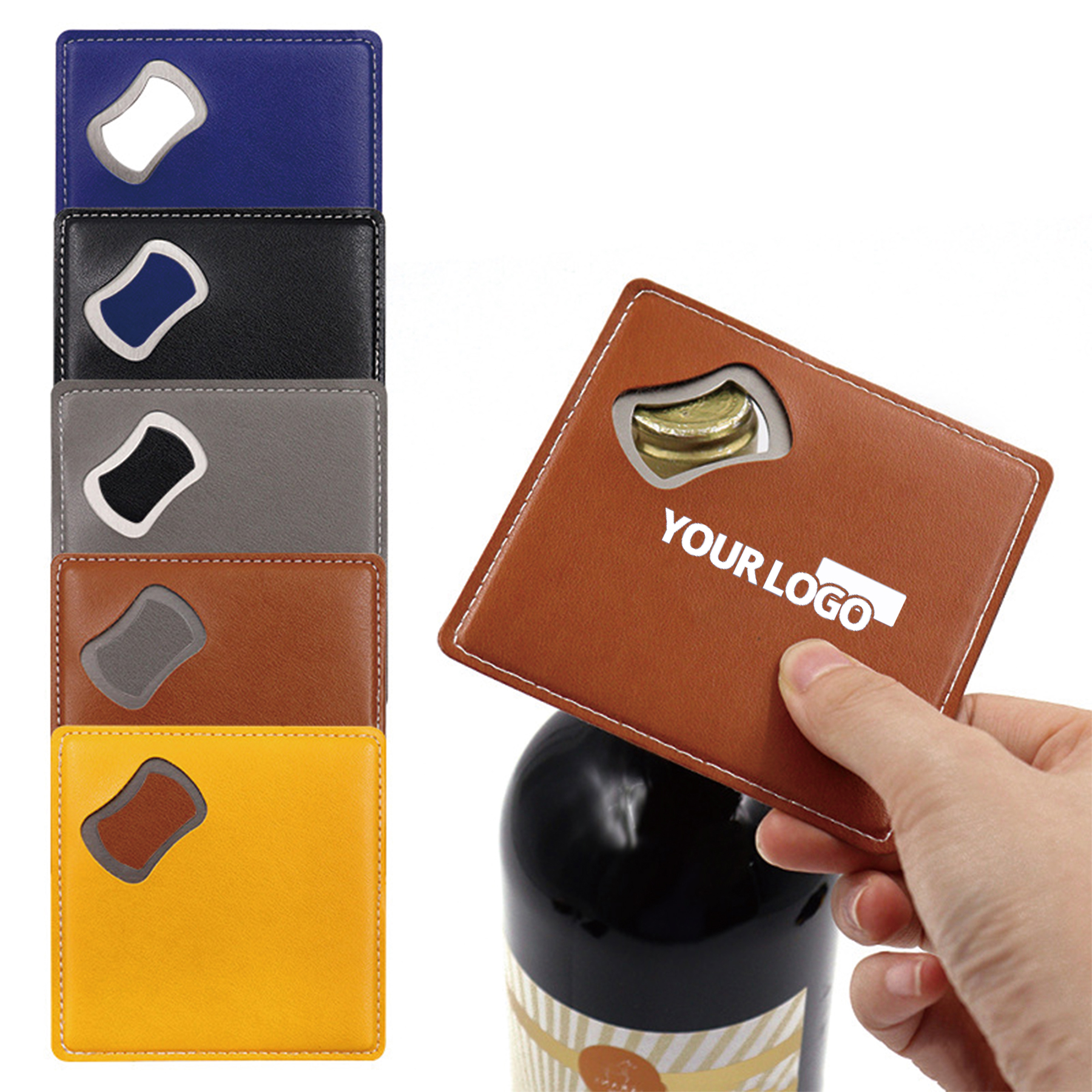 Leather Square Coaster Bottle Opener 2