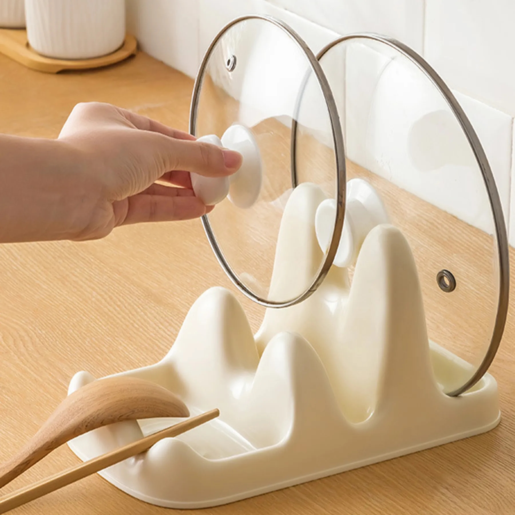 Plastic Household Kitchen Multifunctional Pot Cover Rack 13