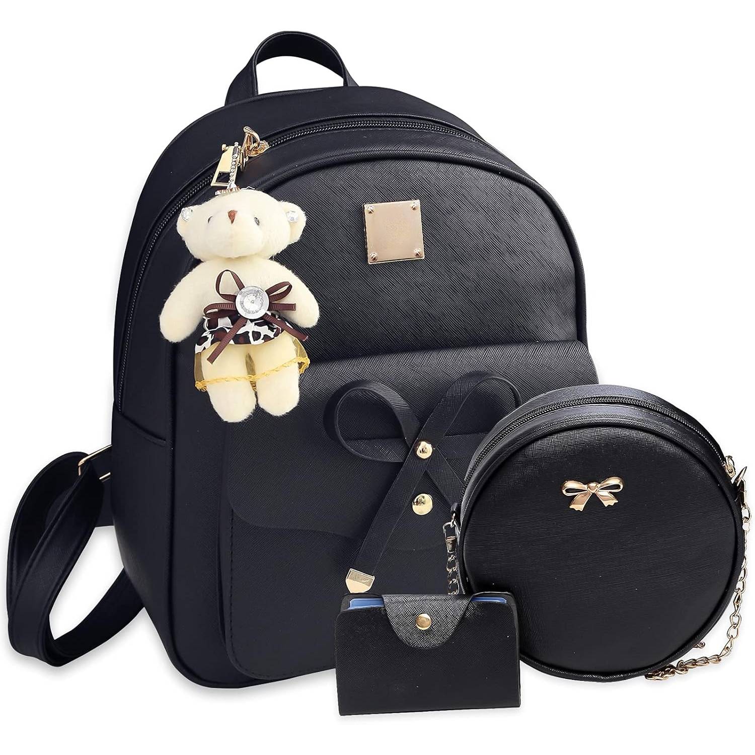 3 Pcs PU Leather Girls Bowknot Backpack Set 6