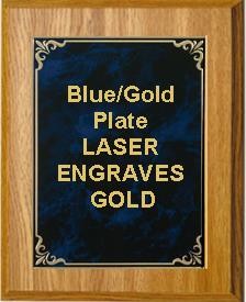 7" x 9" Oak Finish Plaque with a Blue/Gold High Relief Plate 2