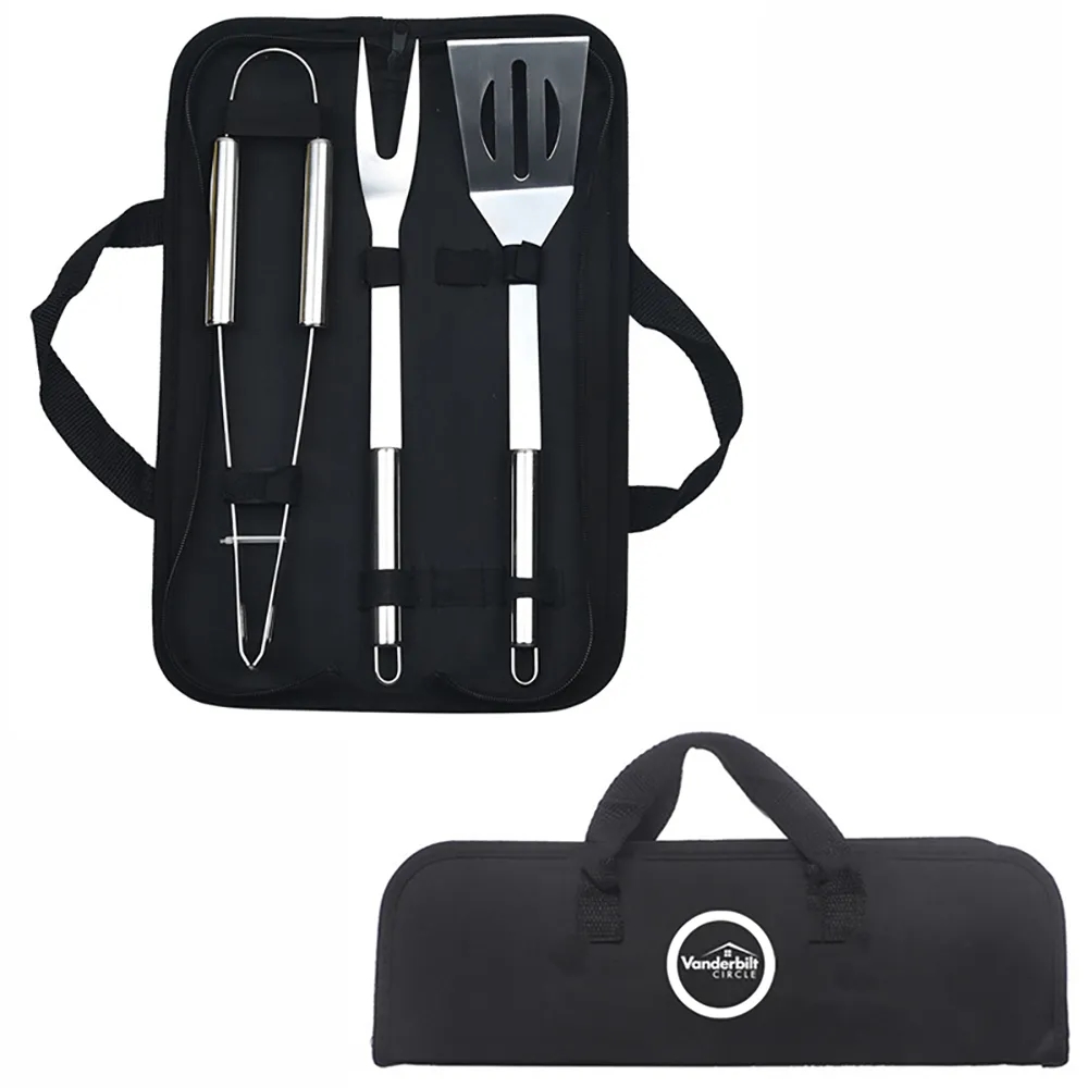 3-piece Stainless Steel BBQ Set w/ Carrying Bag 1
