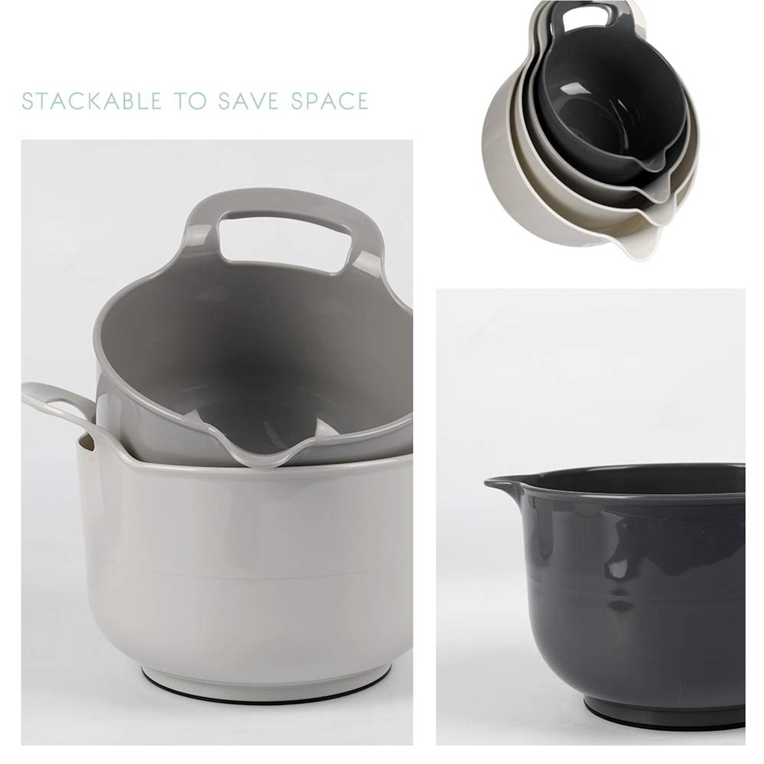 4-Piece Plastic Mixing Bowl Set w/ Handles 4
