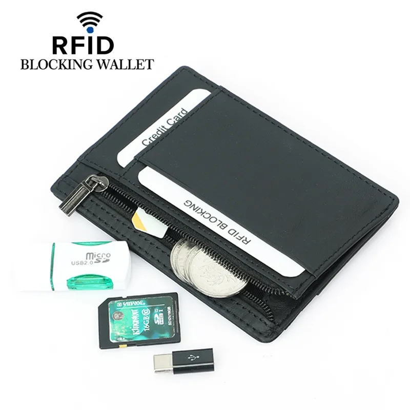 RFID Blocking Leather Wallet Zipper Credit Card Holder 2