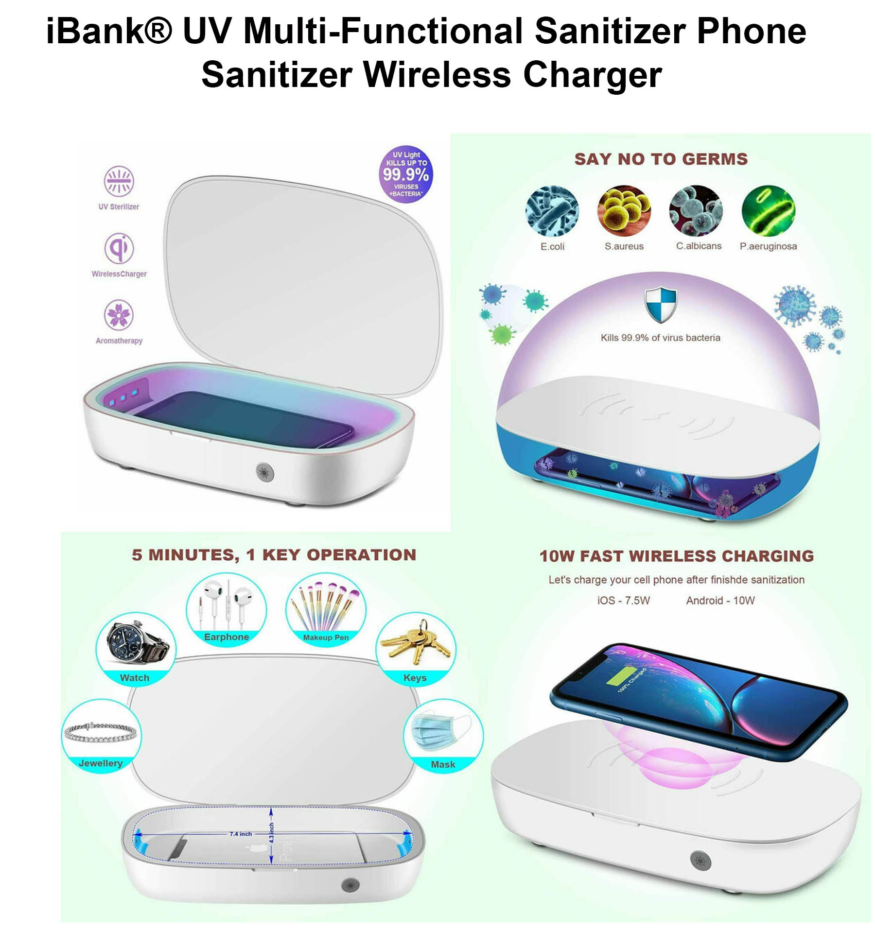 iBank ® UV Multi-Functional Sanitizer Phone Sanitizer Wireless Charger 1