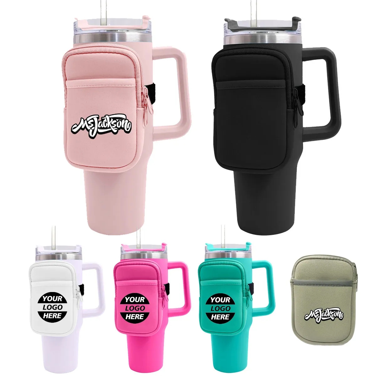 40oz GYM Tumbler Water Bottle Pouch Phone Holder Bag 1