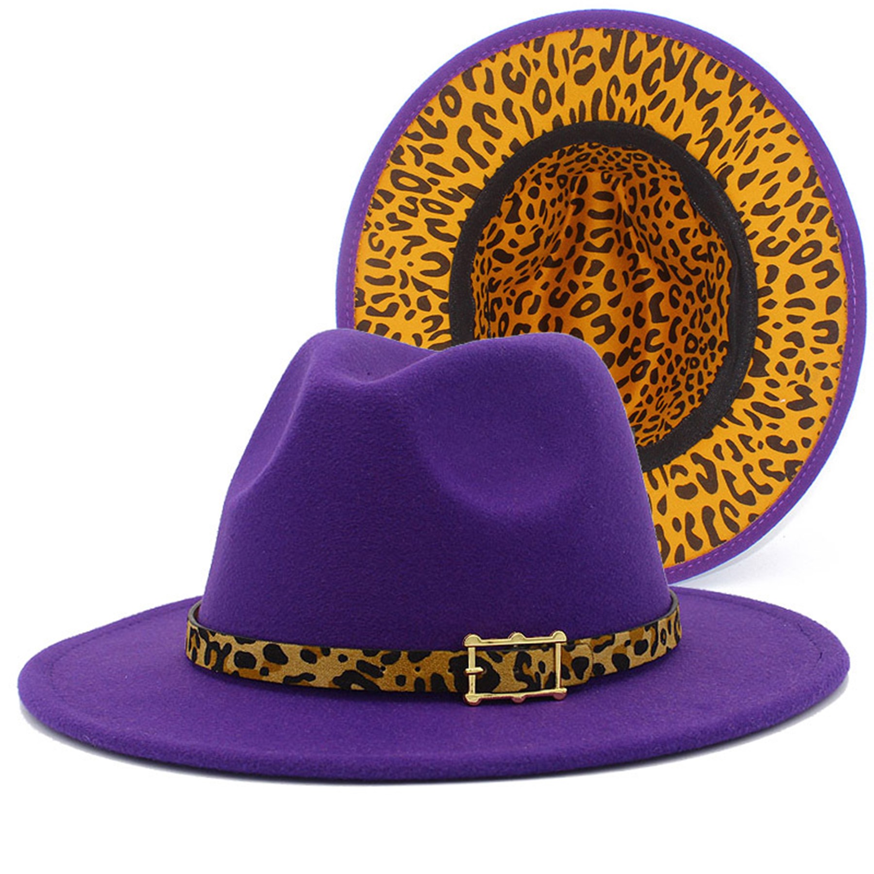 Leopard Print Colorblock Felt Fedora Panama Hat 11