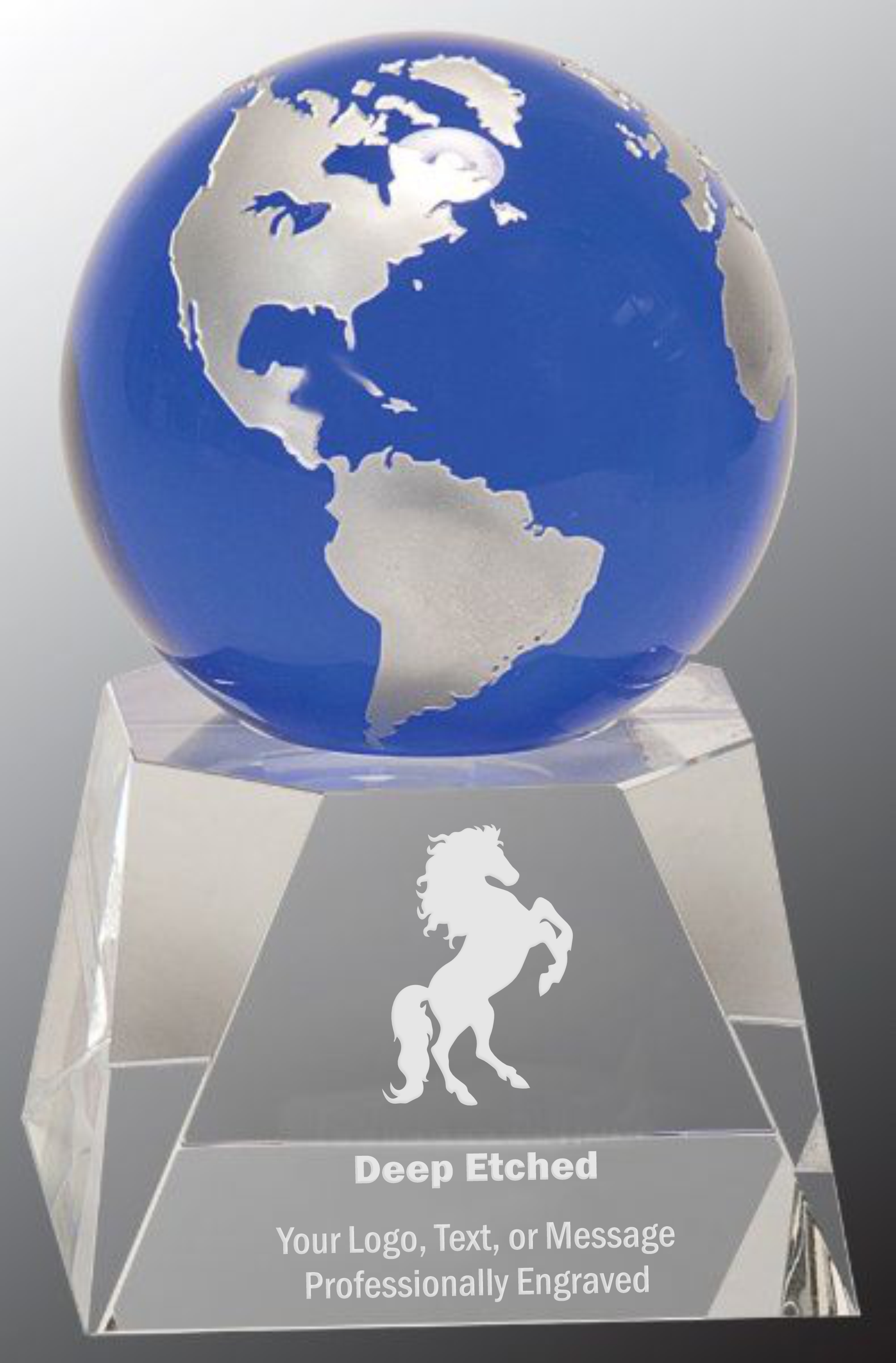 6 1/2" Blue Crystal Globe Award on Clear Crystal Base