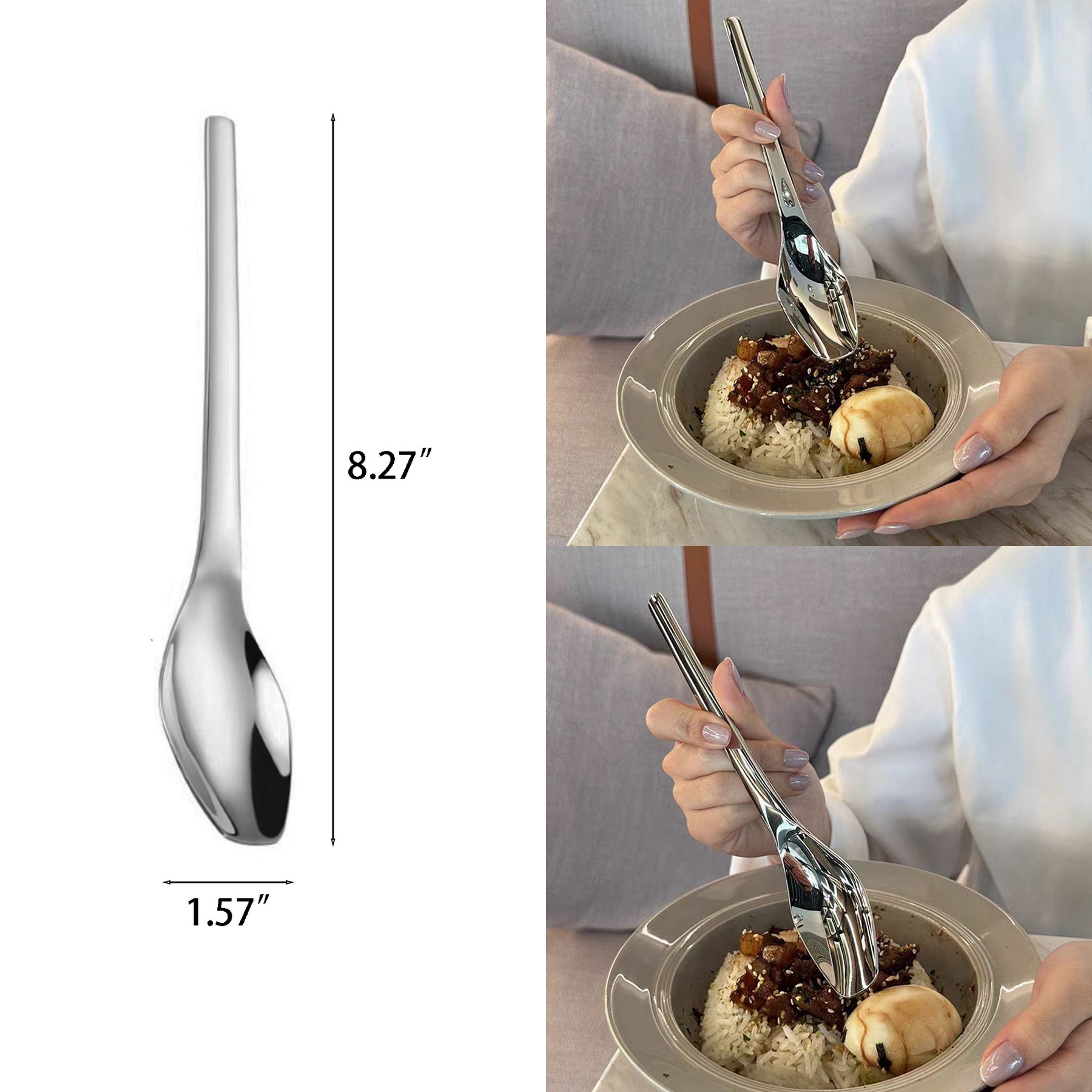 Stainless Steel Diamond-shaped Square Head Food Ladle 2