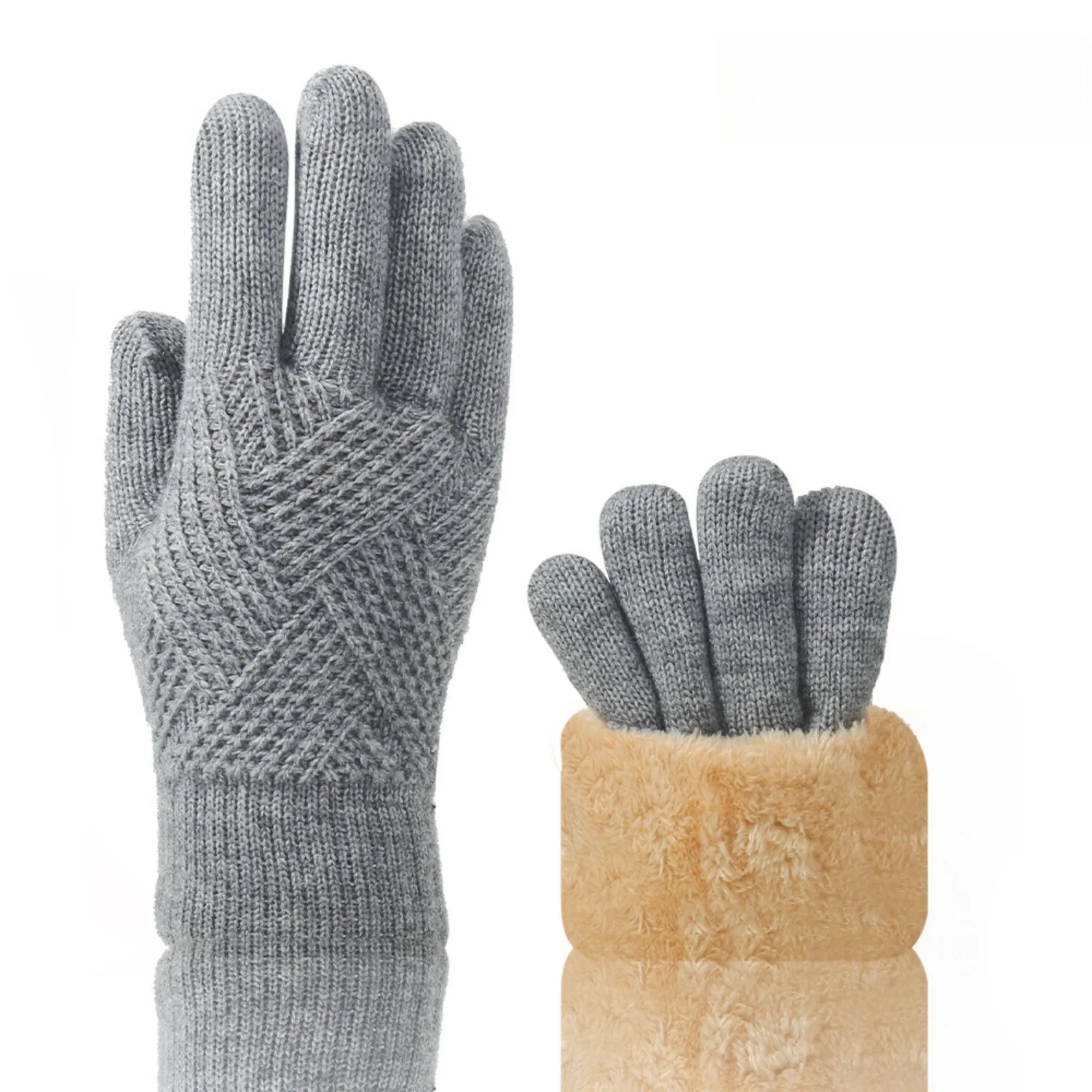 Double-Layer Plush Knitted Gloves 10