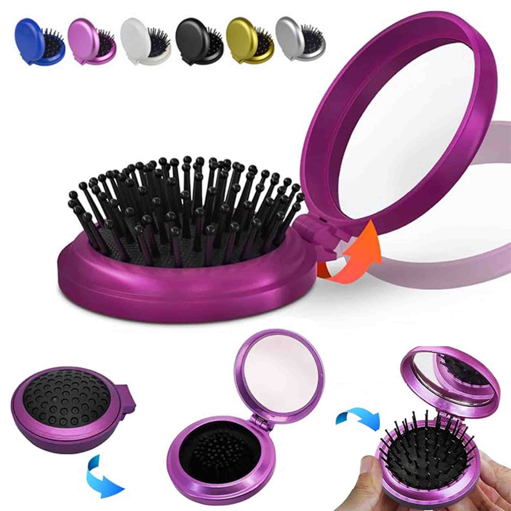 Folding Compact Travel Hair Brush with Mirror 2
