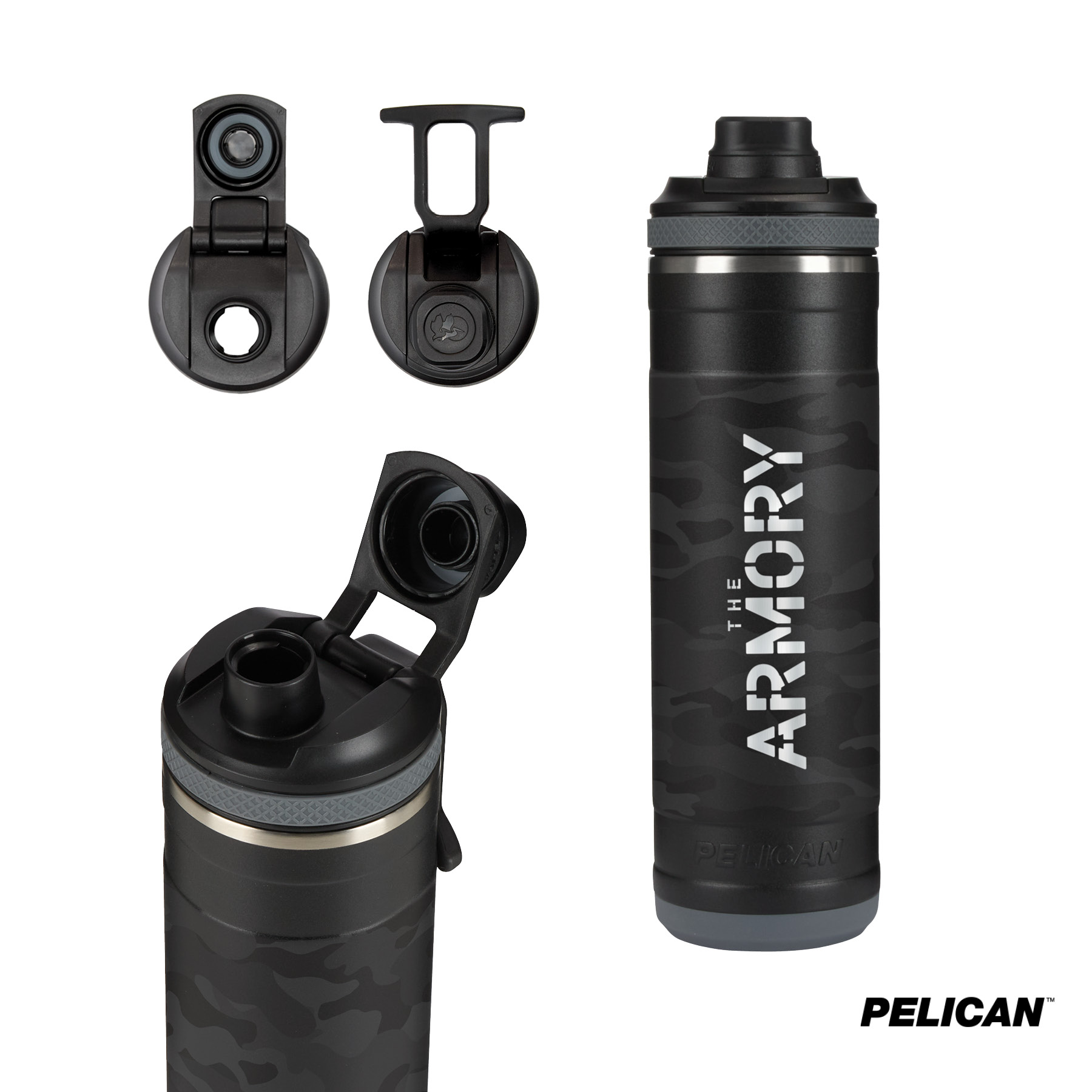 Pelican Pacific™ Chug 26 oz. Recycled Double Wall Stainless Steel Black Camo Water Bottle 9