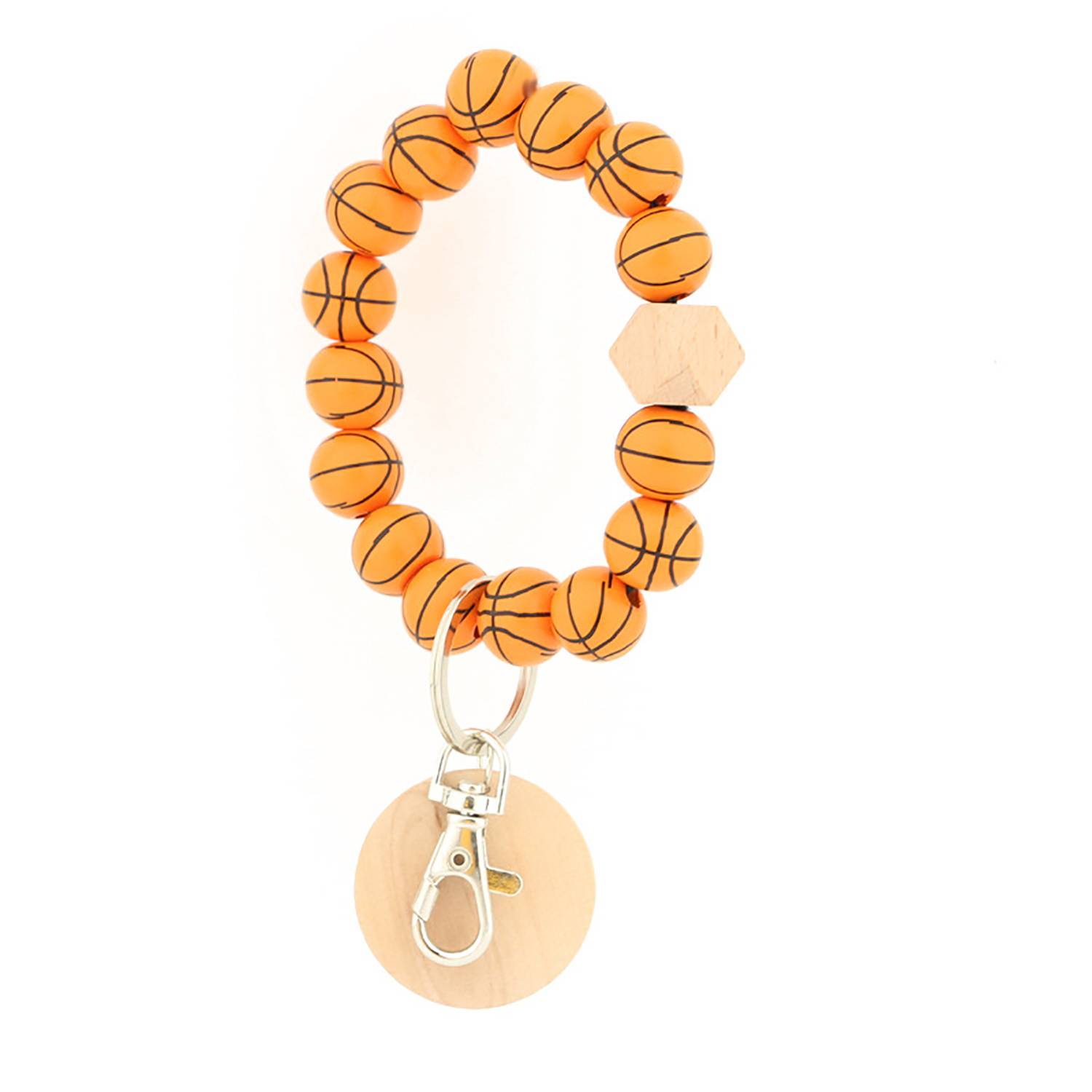 Custom Sports Ball Wooden Bead Bracelet Keychain 3
