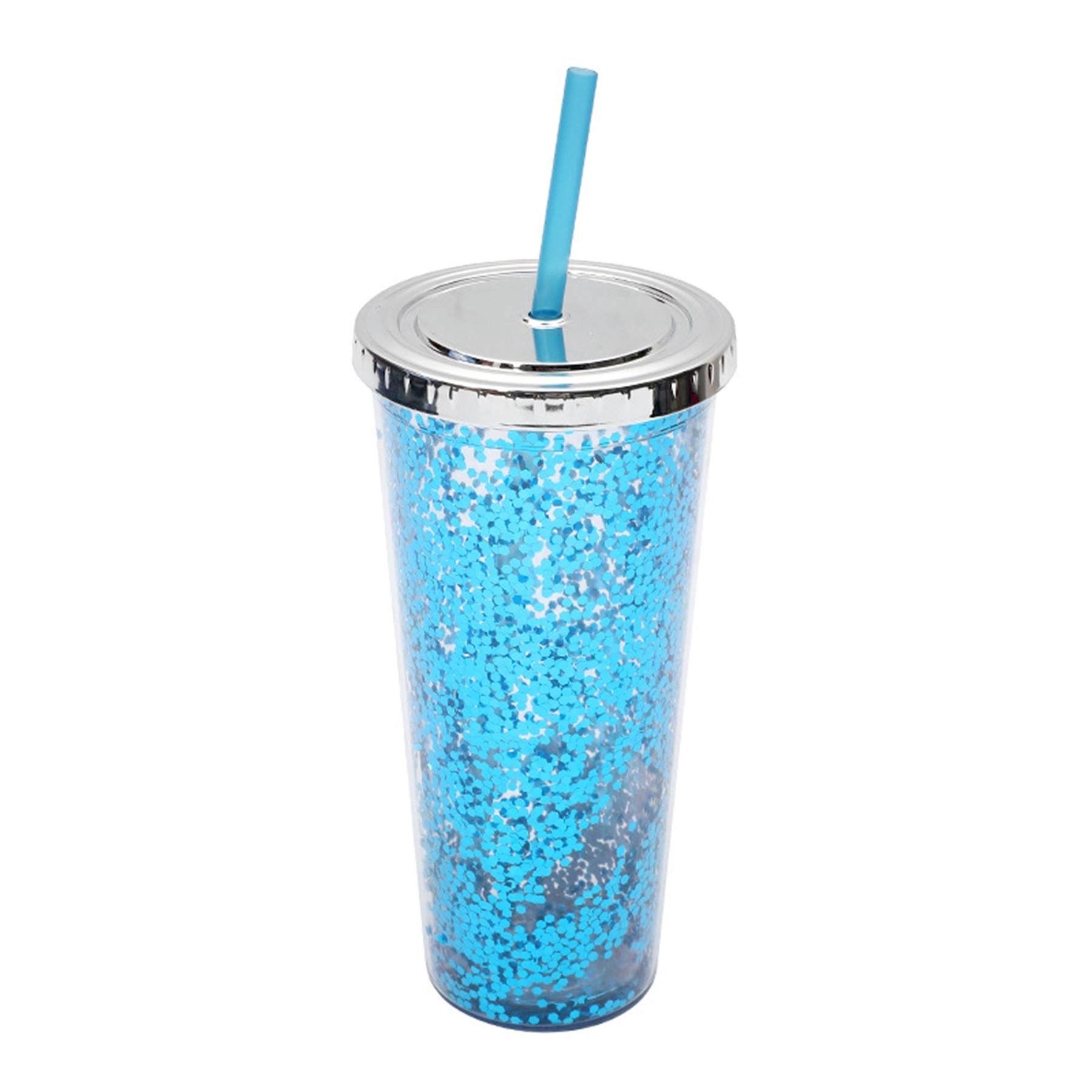 24 Oz. Double Wall Insulated Plastic Glitter Straw Mug 9