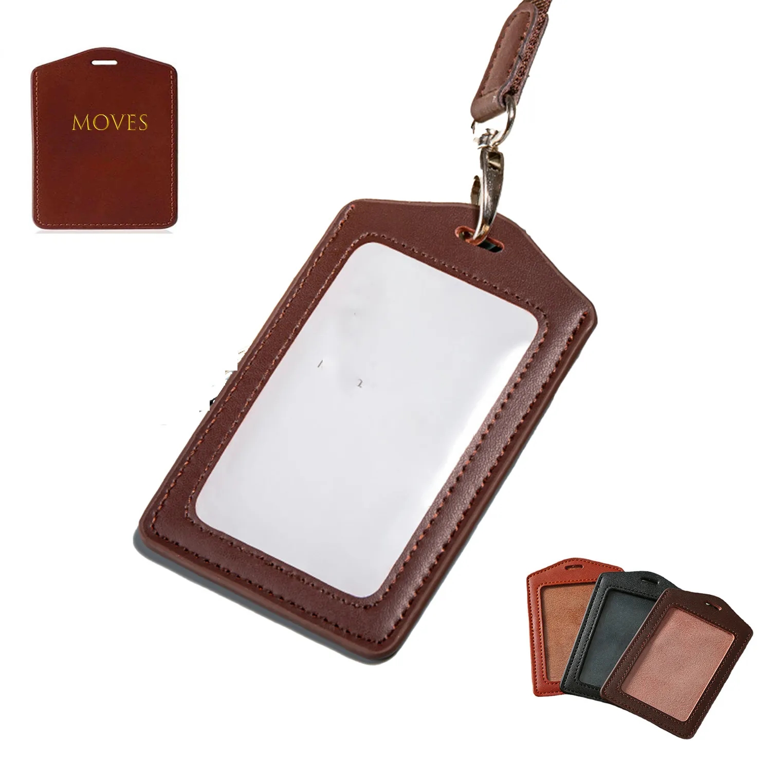 Genuine Leather Id Badge Holder With Retractable Lanyard 4