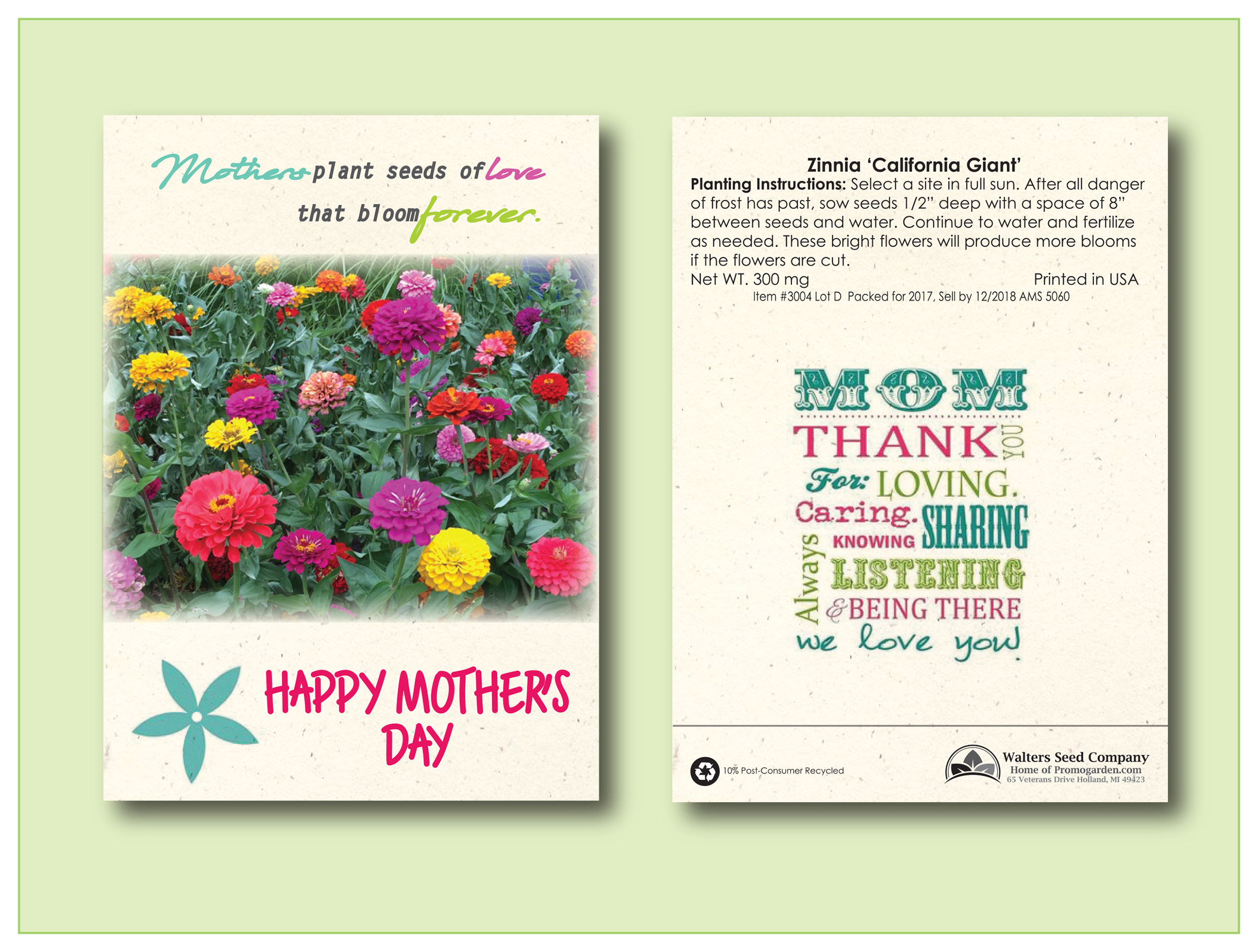 Zinnia California Giant - Flower Seed Packet - Size 3.25" x 4.5" 1