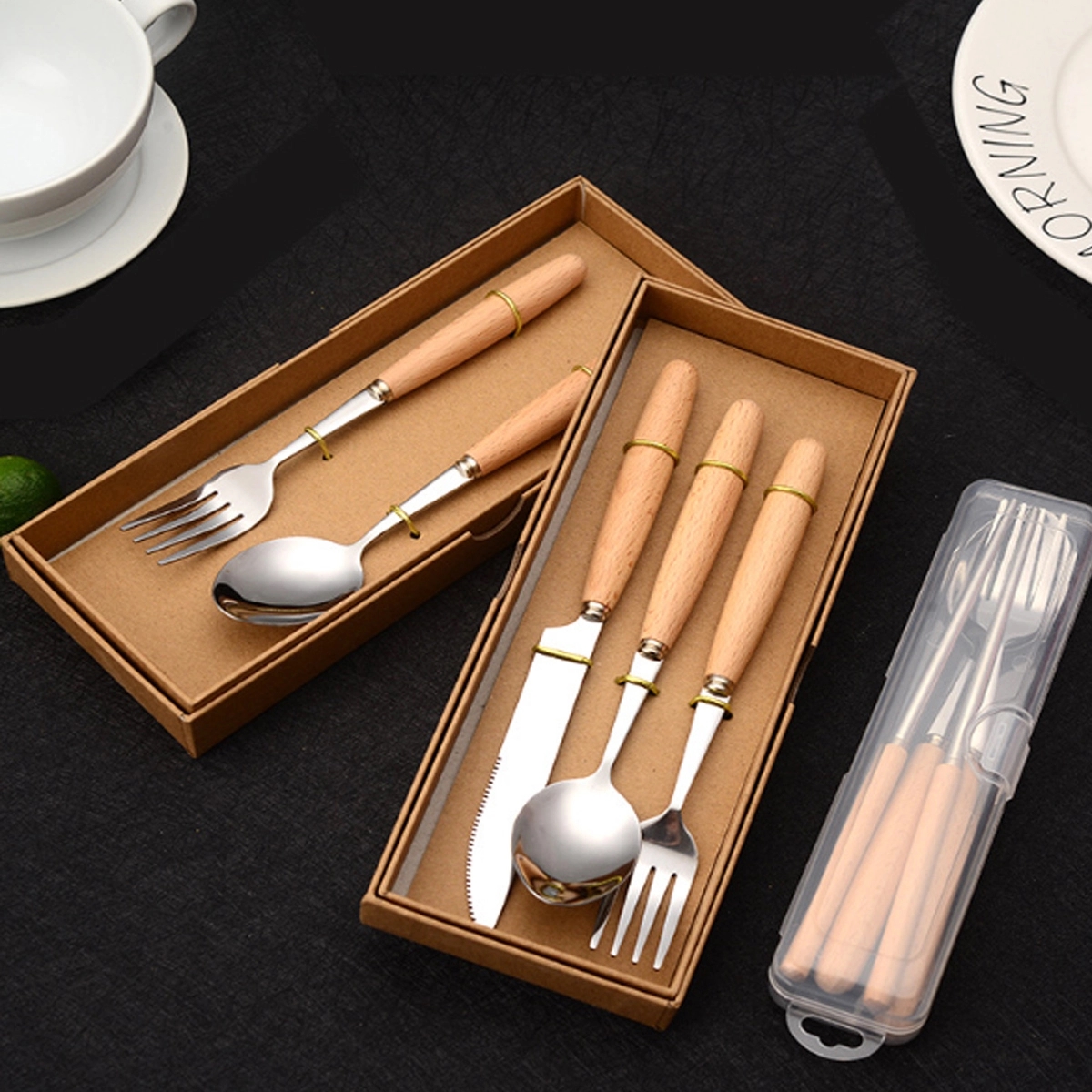 Custom Portable High Quality Wood Handle Cutlery Set 2