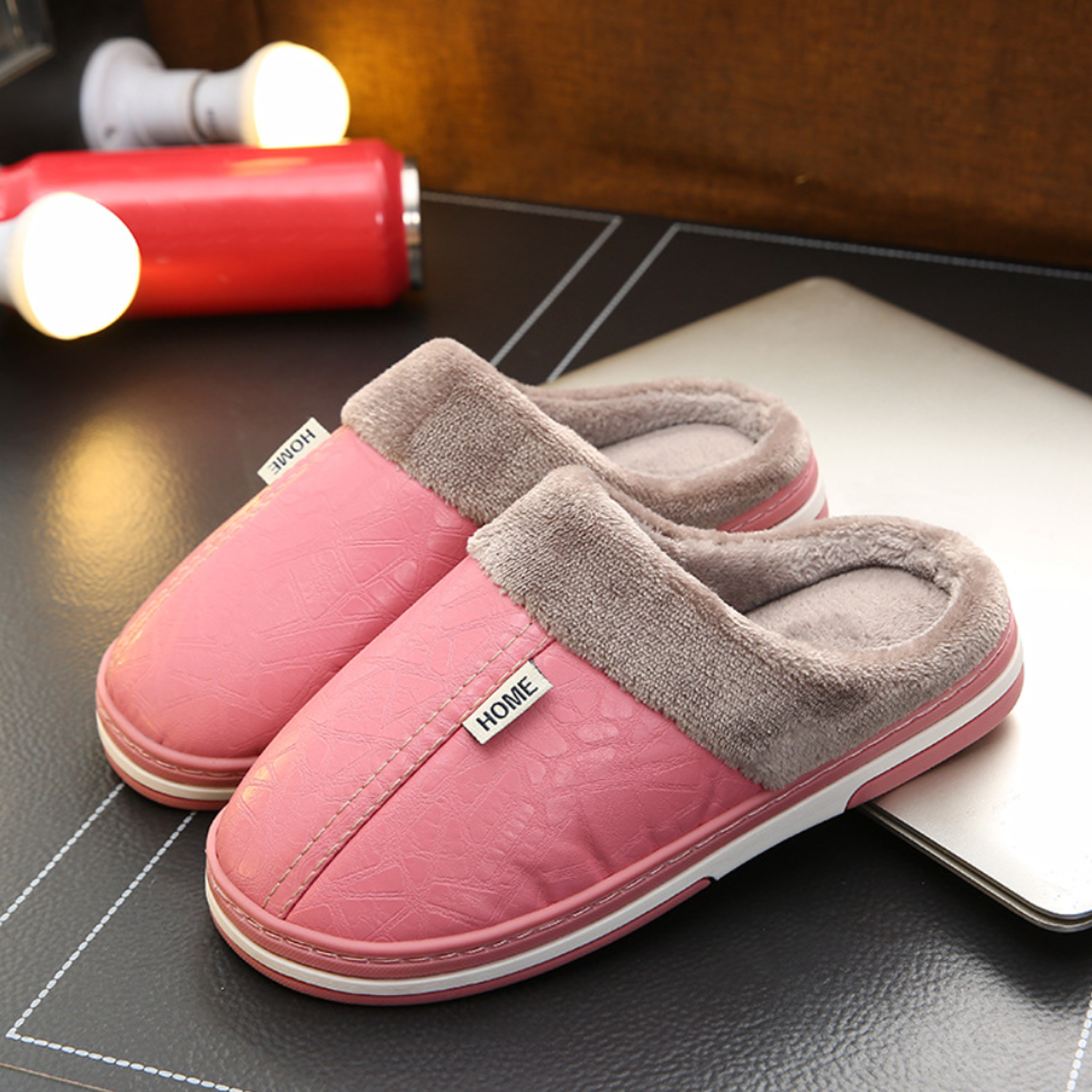 PU leather top waterproof platform slippers winter 7